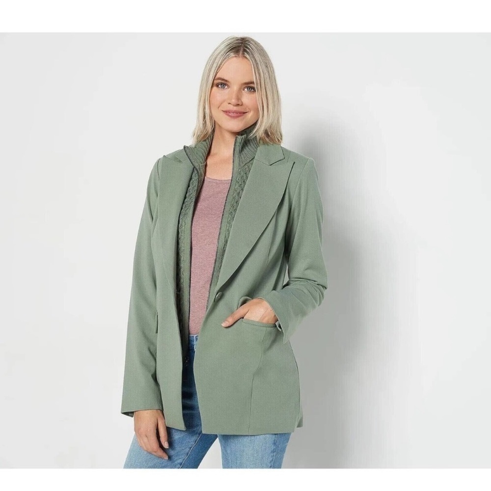 Peace Love World Women's Blazer Sz 2 Ponte Blazer Sweater Insert Green NWT